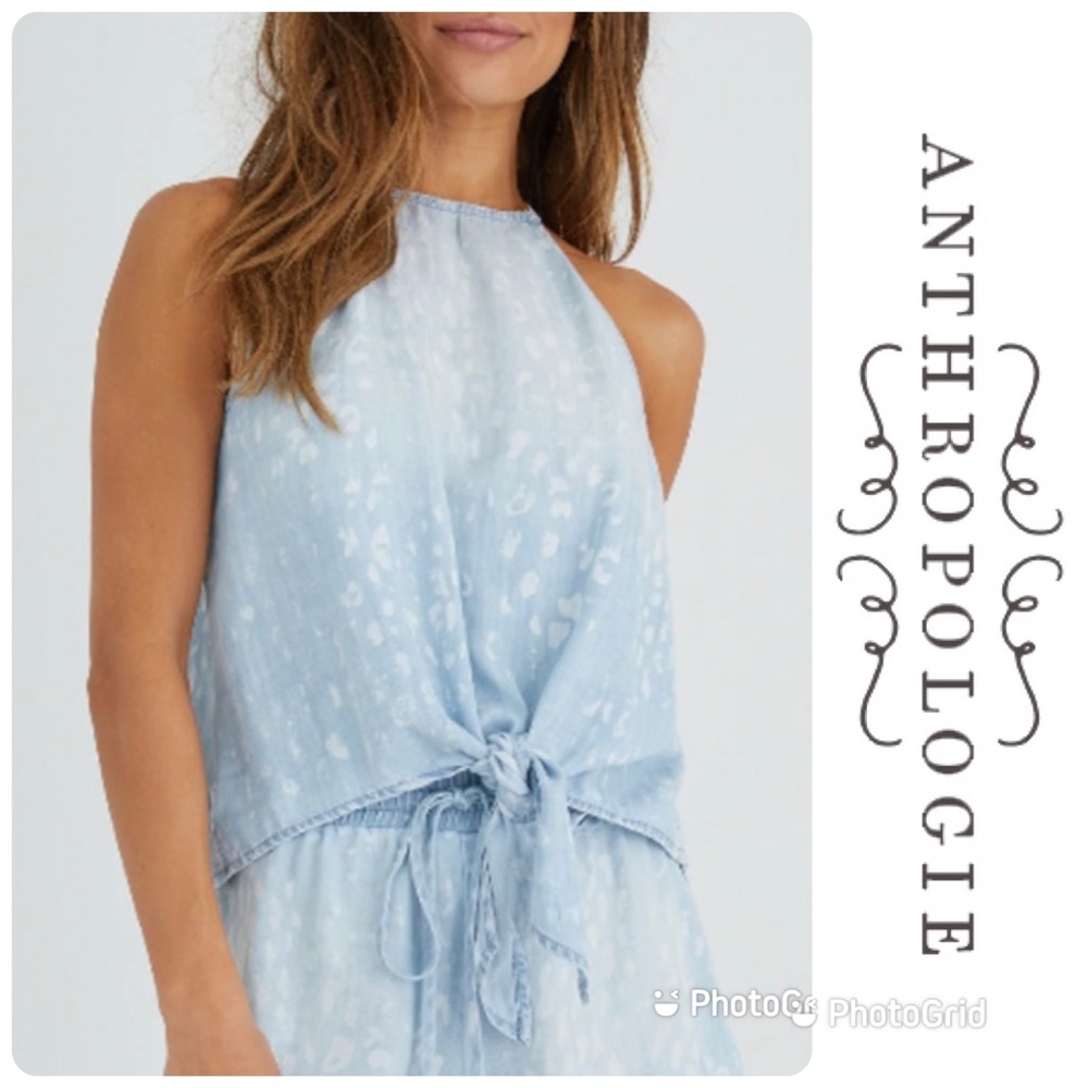 NEW! Cloth & Stone Tie Front Animal Spot Denim Chambray Halter Tank Top NWOT!